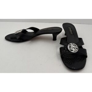 Vtg Brighton Maui Mules Sandals Black Open Toe Concho Italy 6 1/2 M